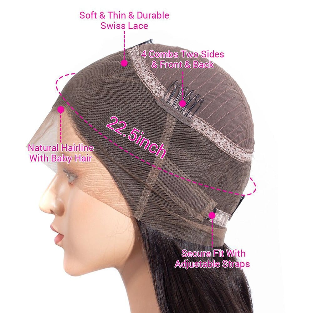 360 Full Lace Front Human Hair Wigs Natural Black Kinky Straight 13x4 HD Transparent Lace Wig Brazilian Pre Plucked Hair