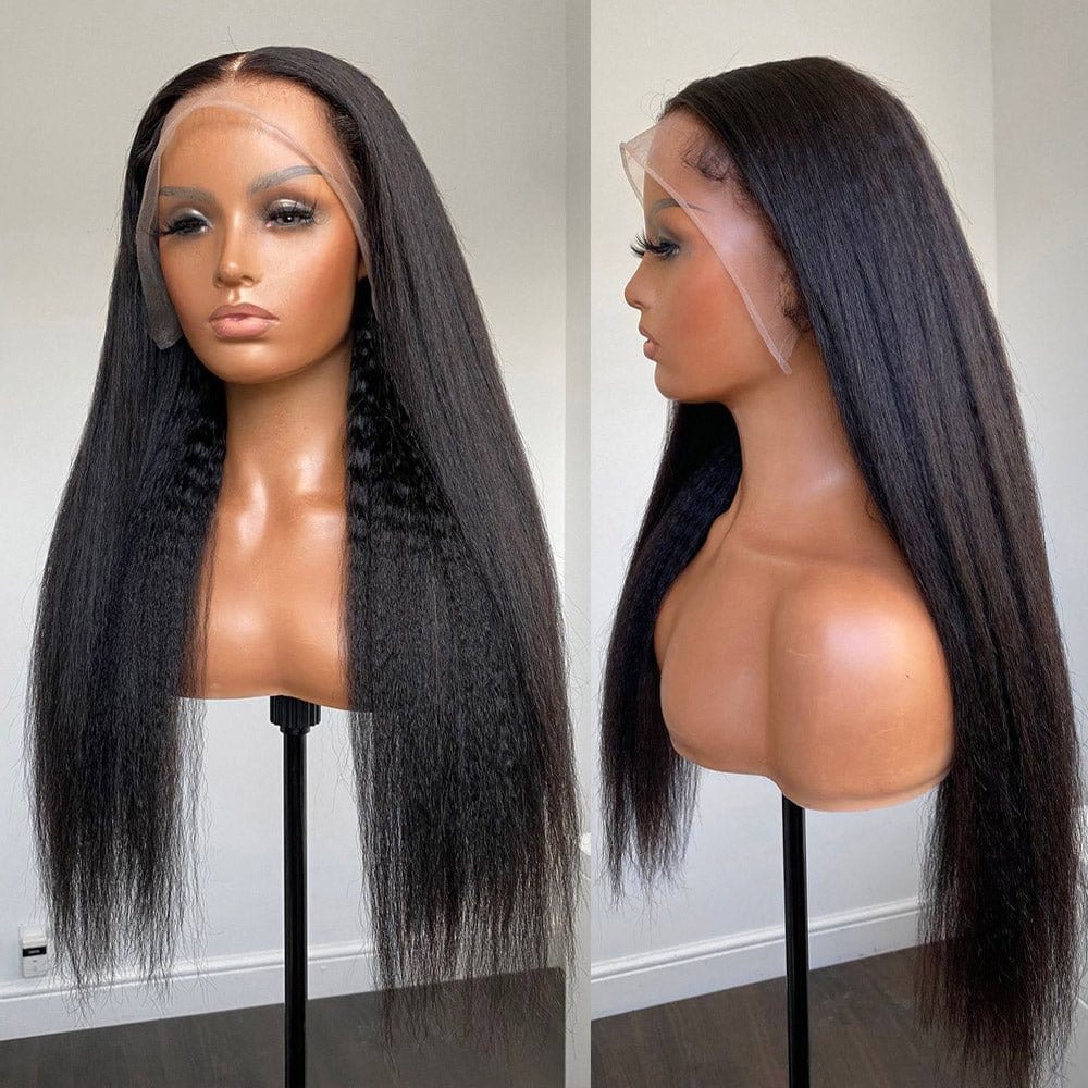 360 Full Lace Front Human Hair Wigs Natural Black Kinky Straight 13x4 HD Transparent Lace Wig Brazilian Pre Plucked Hair