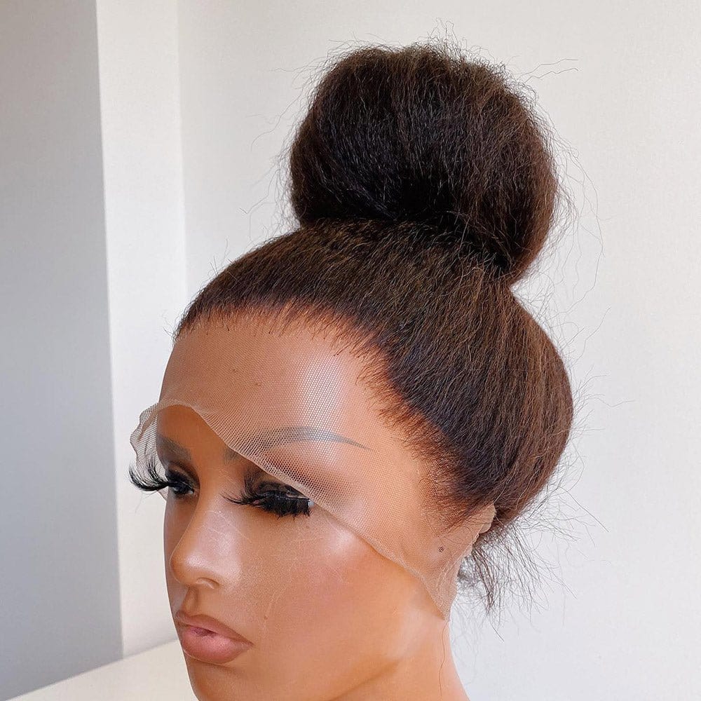 360 Full Lace Front Human Hair Wigs Natural Black Kinky Straight 13x4 HD Transparent Lace Wig Brazilian Pre Plucked Hair