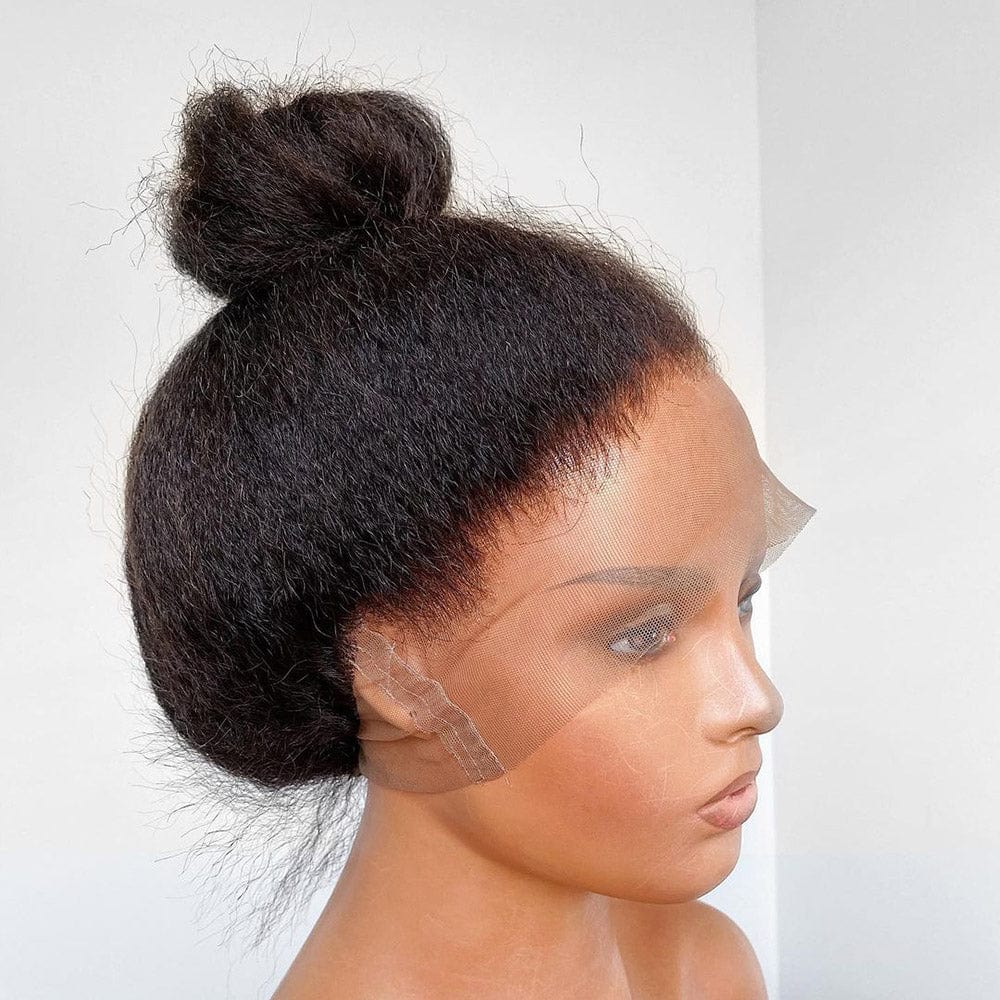 360 Full Lace Front Human Hair Wigs Natural Black Kinky Straight 13x4 HD Transparent Lace Wig Brazilian Pre Plucked Hair