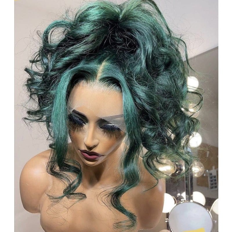 360 full lace wigs for black women hd transparent lace human hair lace front brazilian green color body wave human hair wigs