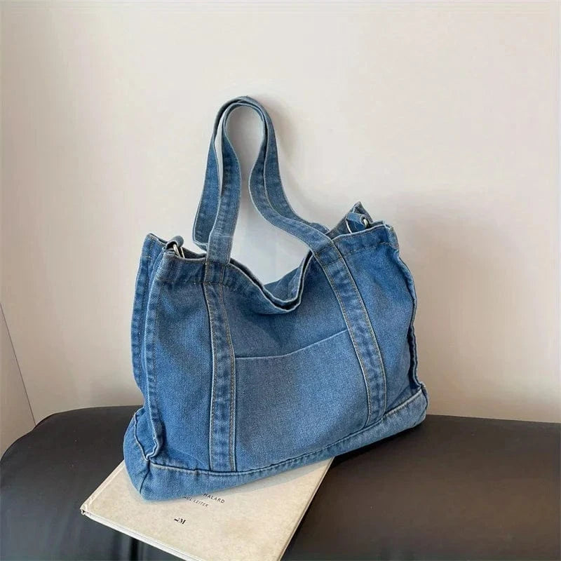 37*31*11 cm / Light Blue Hot Selling Luxury Designer Unique Oversized Big Western Lady Girl Women's Jean Denim Canvas Fabric Shell Tote Hand Bag Handbag