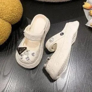 37-38 / White 2023 New Fashion Cartoon Decorative Women's Shoes with Hole Shoes Thick Sole Mary Jane Slippers