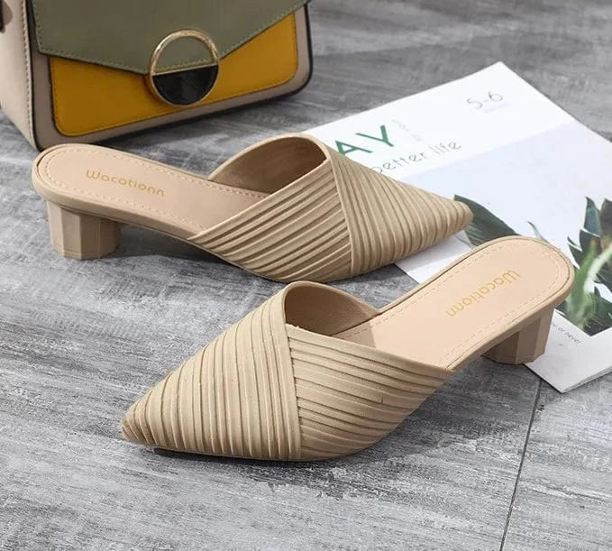 37 / Beige GX01A55 Fashion Women Slippers For Pointed Toe Low Heel Slides Outdoor Women Shoes