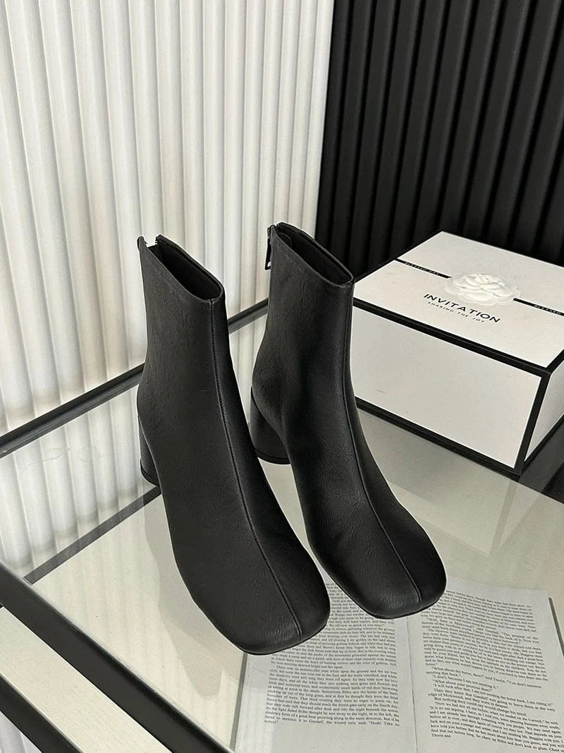37 / Black 2024 autumn thick heel short boots daily commuting versatile rear zipper short boots simple big-name elegant boots