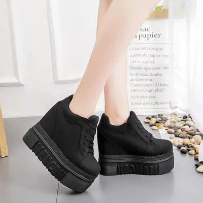 37 / Black Embroidered Flowers Canvas Sneakers Women High Wedge Sneaker Fashion White/black/red Platform Sneakers Woman Casual Shoes