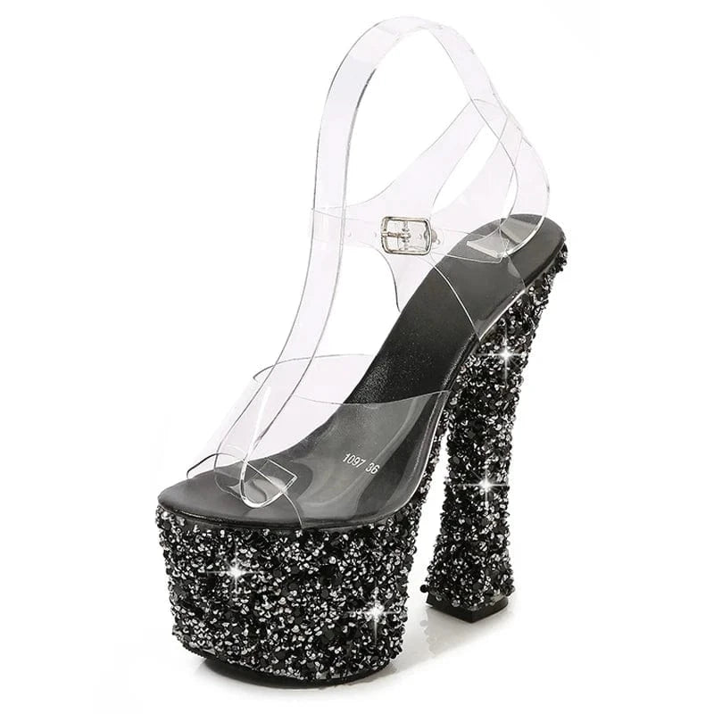 37 / Black Hot selling sandal women fashionable glitter women platform high heel shoes stripper pole dancing sexy ladies heeled sandals
