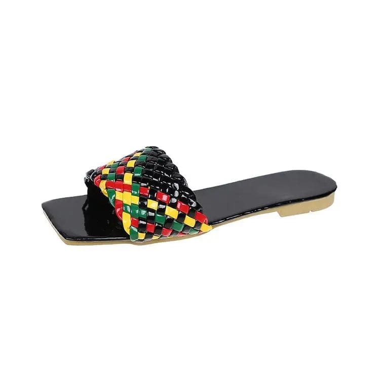 37 / Black New Summer woman Korean slipper Woven band wear a word shoes adult outdoor beach Casual Lightweight slippers