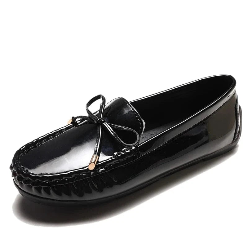 37 / Black Women's Anti-skid Soft Soled Patent Leather Flat Shoes Ladies Casual Round Head Bow Flat Shoes