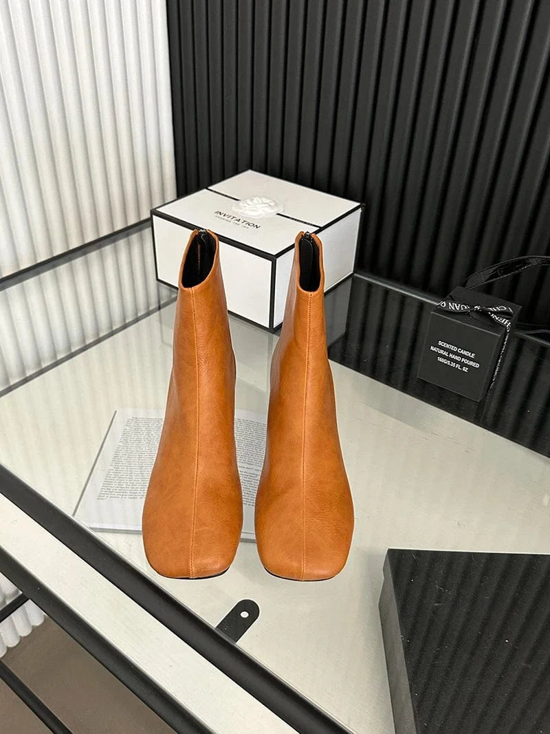 37 / Brown 2024 autumn thick heel short boots daily commuting versatile rear zipper short boots simple big-name elegant boots