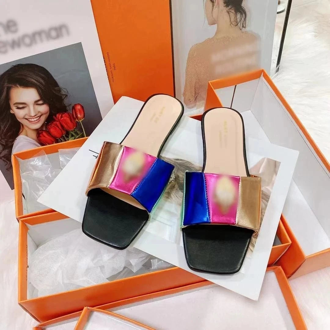 37 / colorful Wholesale designer brand sandal fashion ladies flat sandals summer black PU leather slippers for women 2024