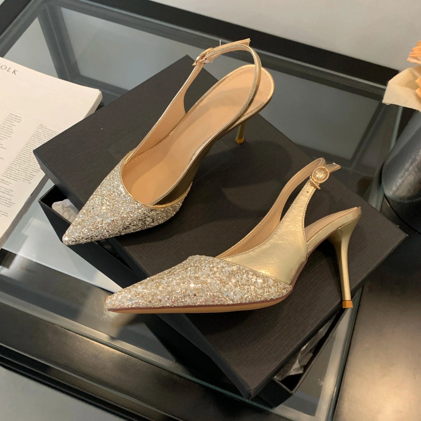 37 / Gold Thin Heel Baotou Sandals for Autumn 2025 New Arrival Fashionable All-Match Small Heel Shoes for Women
