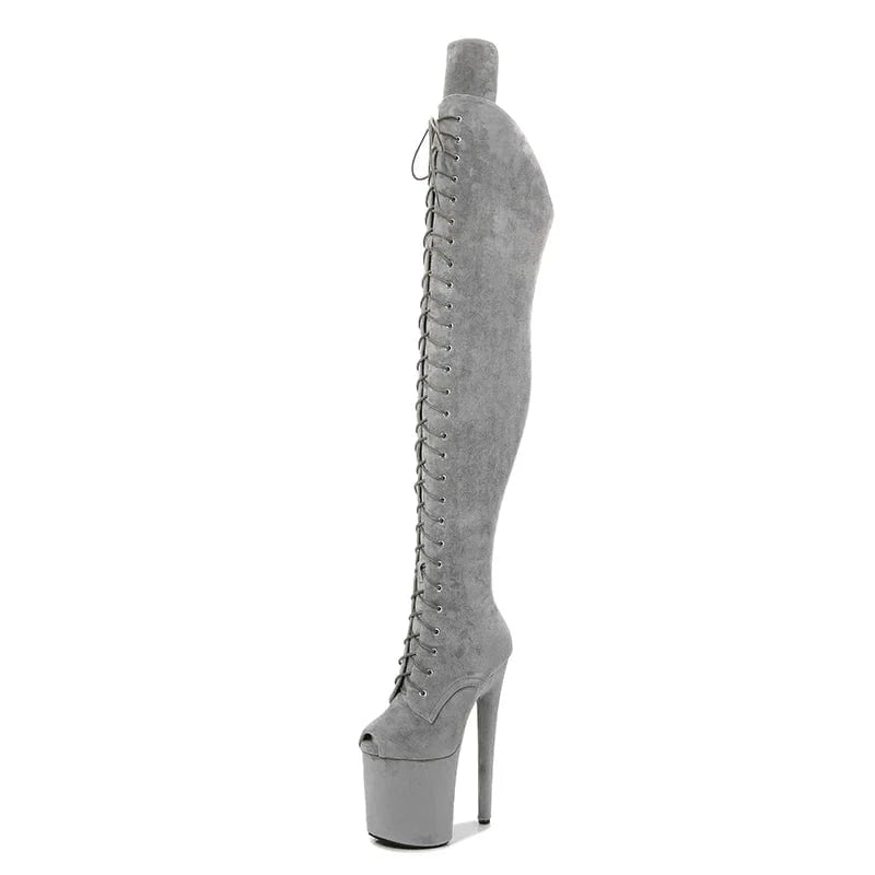 37 / Gray faux suede Thigh high fetish Exotic stripper pole heels platform dancer boots 20 cm 8" women high heel sexy over knee boots