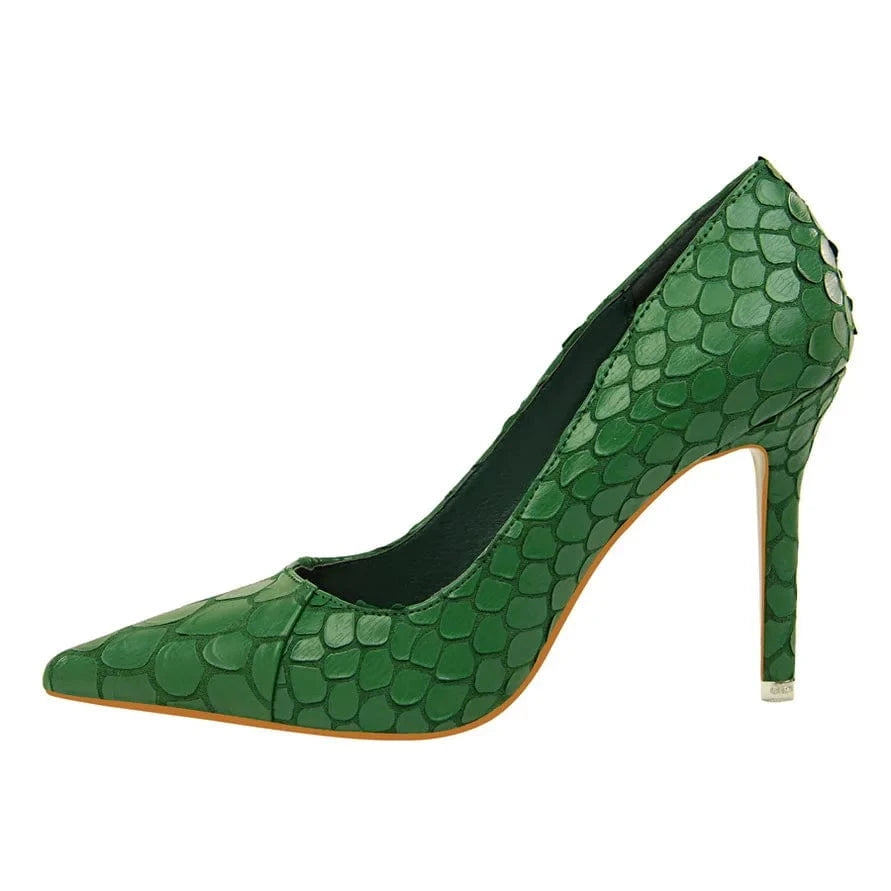 37 / Green Free Shipping High-End Unique Fish Scale Design Stiletto Heeled Sandals for Ladies