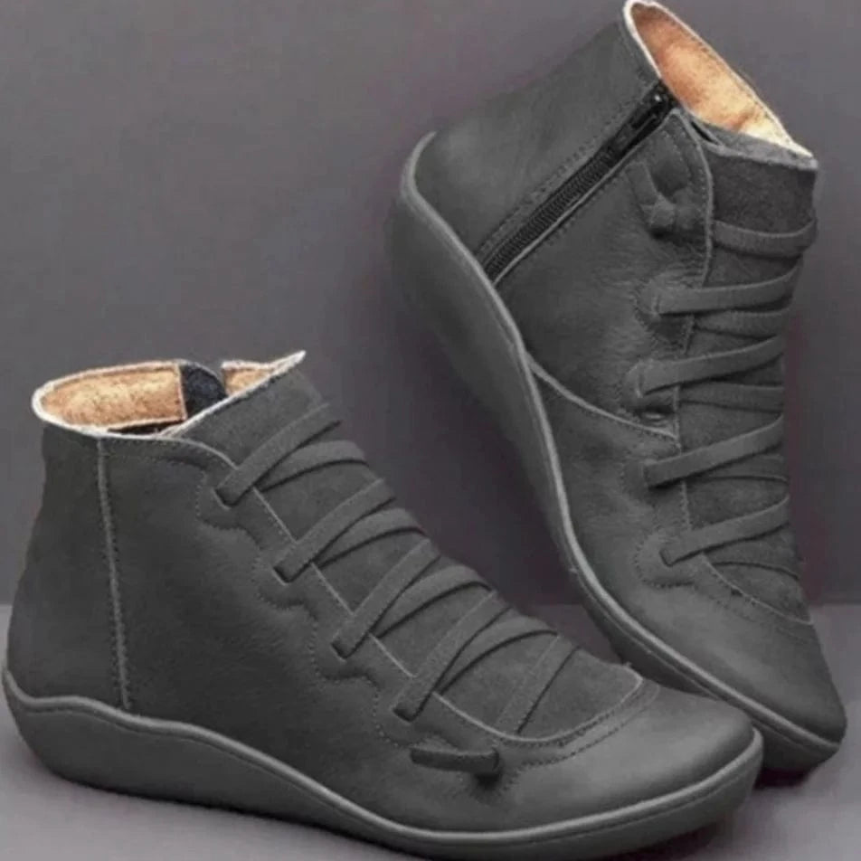 37 / Grey Liu Ming Dropshipping Wholesale 2024 Autumn Winter Women Retro Fashion Pu Leather Flat Ankle Shoes