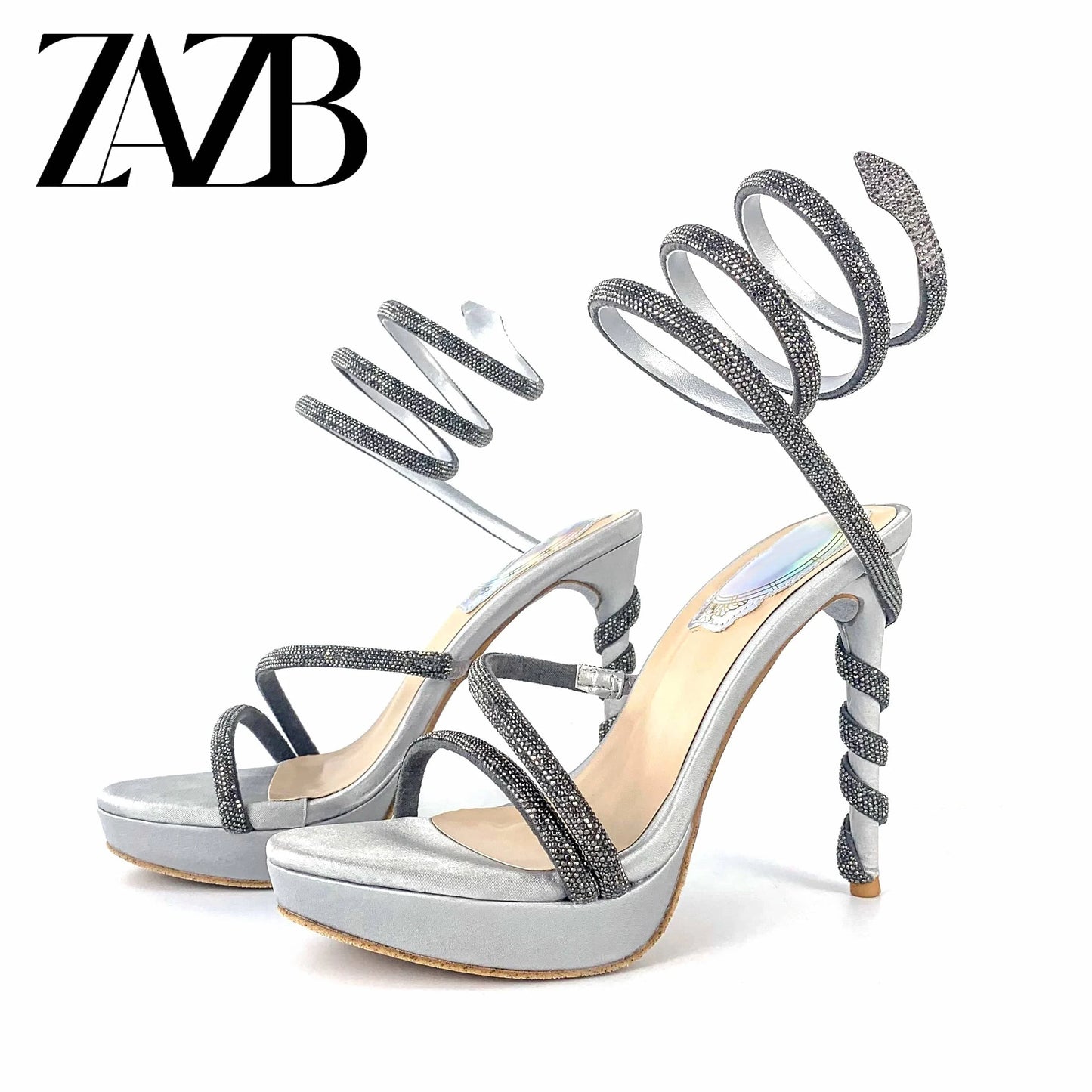37 / Grey ZAZB New design formal sexy Women's high heel Sandals wedding shoes frenulum narrow strap cross belt for ladies