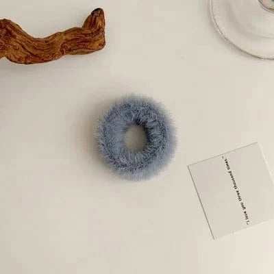 37 Haze Blue Short Plush Hair Ties Cute Plush Rabbit Ear Hair Rope Lovely Ring Women Autumn Winter High Elastic Band Scrunchies Fur Hair Ties for Girls