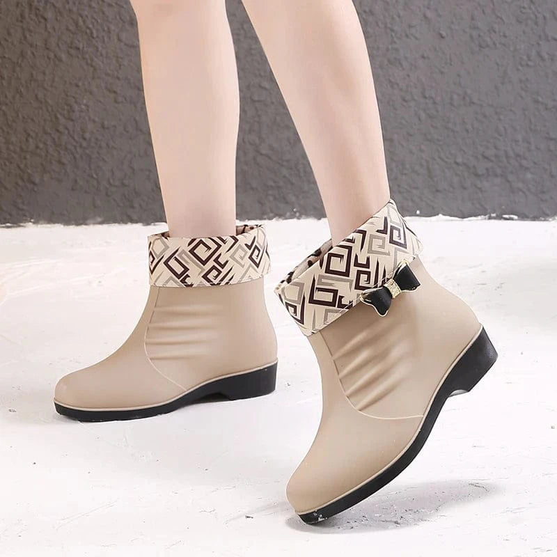 37 / khaki warm snow boots for women High Heel chuteira campo Rubber Plastic Female Rain Boots Shoes Snow Boots Waterproof For Woman