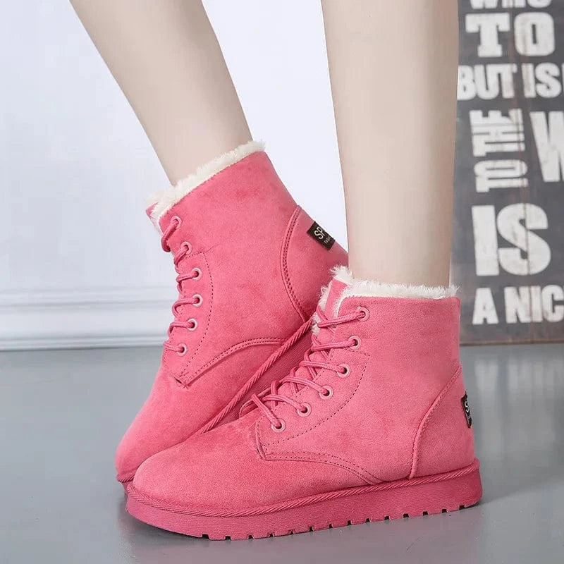 37 / Pink Winter Boots Women Snow Women Shoes Flat Heel Casual Winter Shoes Women Ankle Boots Plush Warm 36-43 New fashion ladies boots