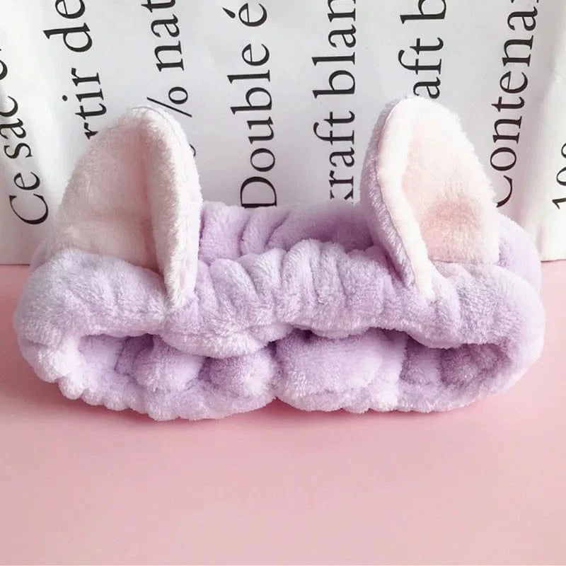 37 Purple Thick Cat Ear Elastic Headband Custom Logo OMG Bowknot Wash Face Hairband Rabbit Cat Ear Cute Plush Lady Soft Women Elastic Hair Band Flannel Make up Headbands