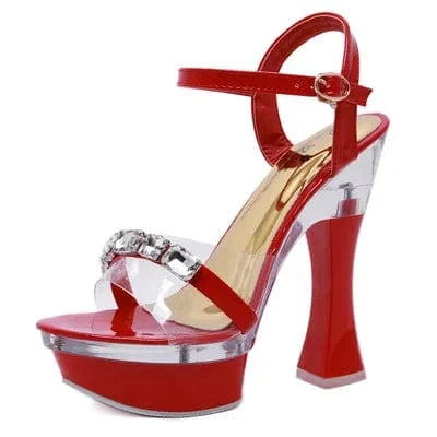 37 / Red 14.5 cm supper high heels Wholesale ladies leather shoes manufacturers high heels sandals for women party leisure