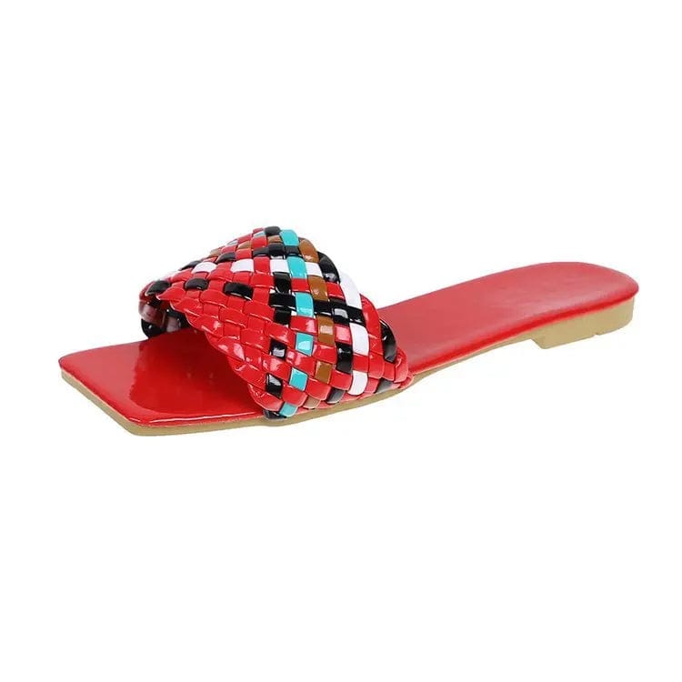 37 / Red New Summer woman Korean slipper Woven band wear a word shoes adult outdoor beach Casual Lightweight slippers
