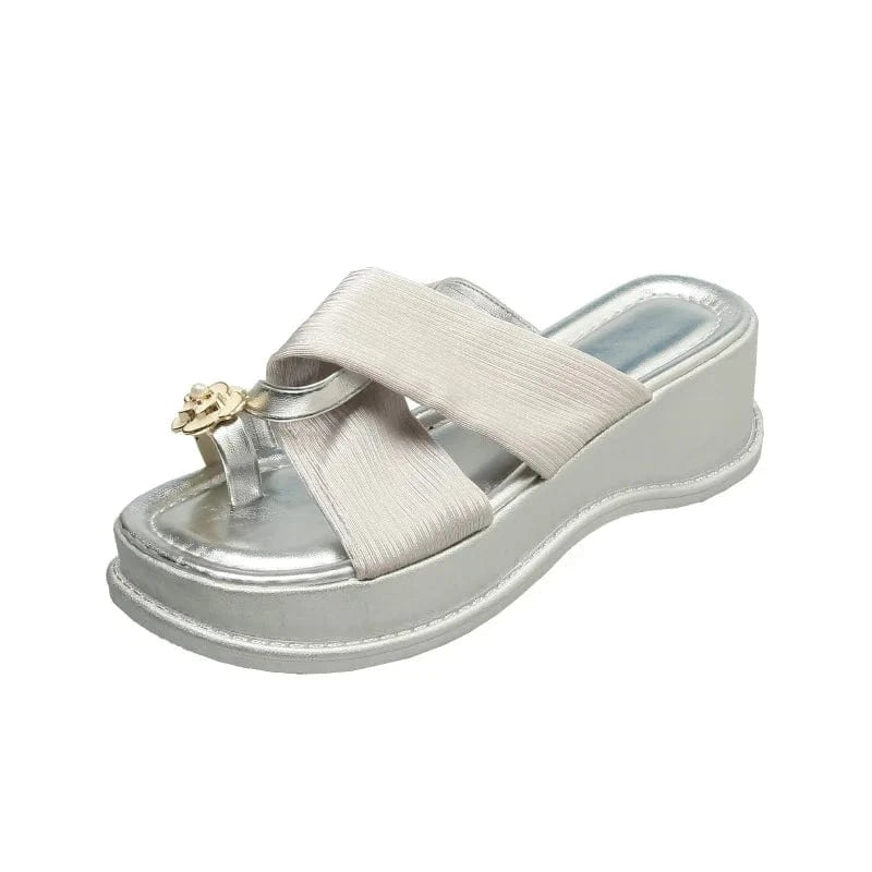 37 / silver Dropshipping Custom Logo New Design Chunky Platform Slippers Women Outdoor Beach Sandals for Ladies