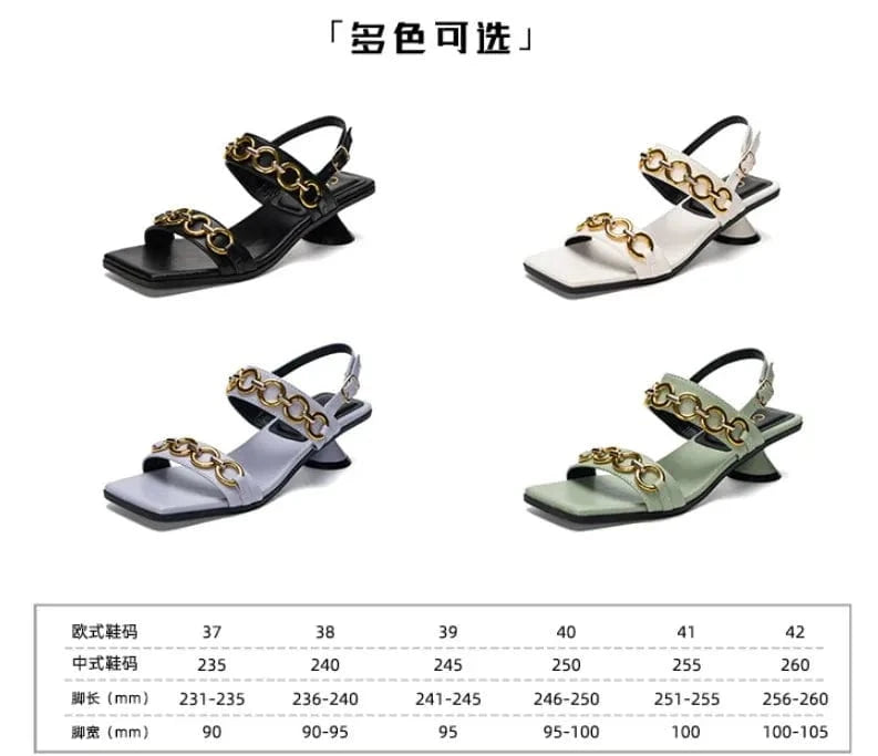 37 / size YC 2023 New design square head chain high heel sandals women's fashion open toe buckle sandals