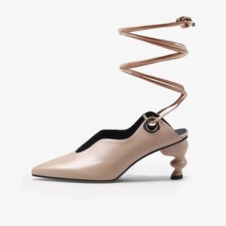 38 / Apricot Chaussures Femme Casual Solid Color Pointed-toe Mujer Zapatos Cross Strap Lace Up High Heel Sandals Ladies Daily Outdoor Sandals