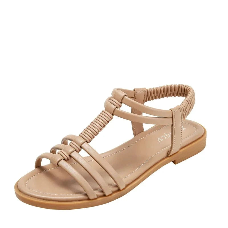 38 / Beige Dropshipping Custom Logo Retro Style Roman Sandals Bohemian Comfortable Flat Travel Beach Sandals for Women