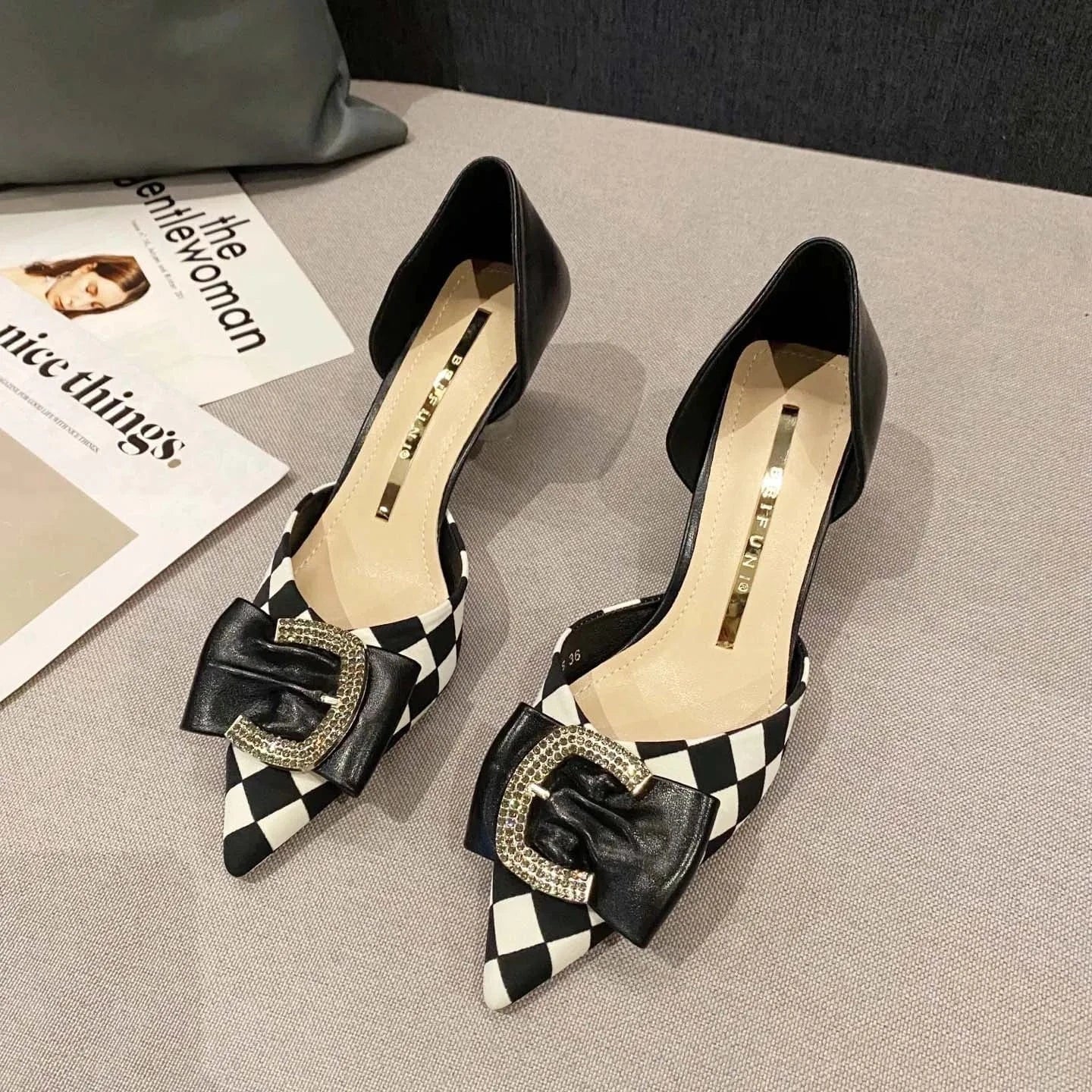 38 / Black 2022 New Female Wrap-toe Bowknot Buckle Stiletto Pumps Niche Design Sweet Ladies High Heel Sandals