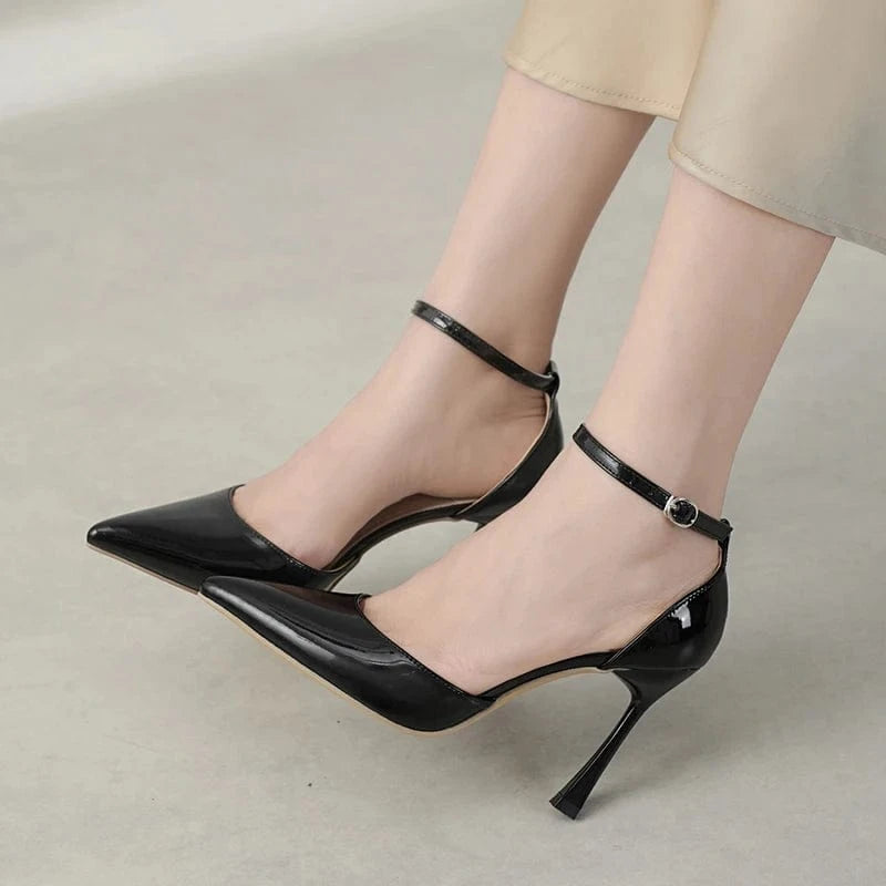 38 / Black 2024 European and American new super-beautiful shoes classic glossy finish pointed high heel super high heel dress shoes