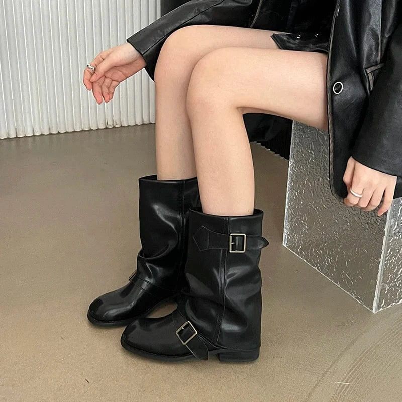 38 / Black 2024 retro Western ox boots Brown fold pile Martin boots locomotive Maillard short boots