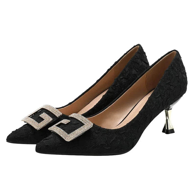 38 / Black 6cm New Fashion Rhinestone with Lace Sexy High Heels Party Banquet Women Purple Shoes 41 42 43