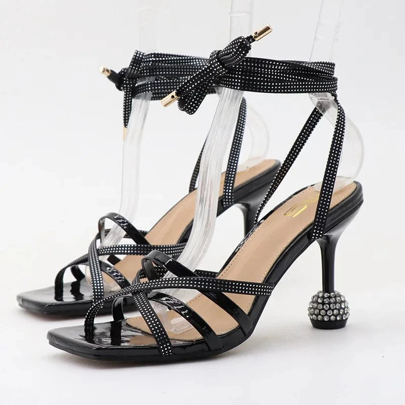 38 / Black Chaussures Femme Sexy Square-toe Roman Mujer Shoes Cross Strap Lace Up Super High Heel Sandals For Ladies Nightclub Party Sandal