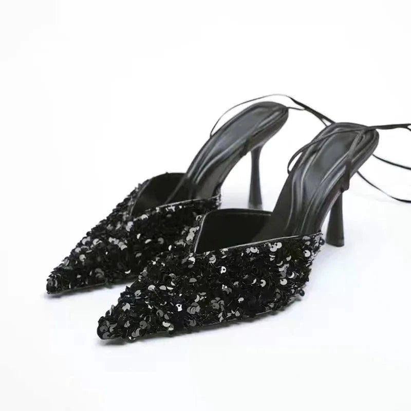 38 / Black ENMAYER Factory Supply Big Size Available Sequined Cloth Bling Bling Women Dress Shoes