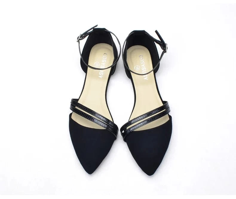 38 / Black Shoes ladies flat summer pointed toe women's sandals shoes Pu Sandal flat sandals for women