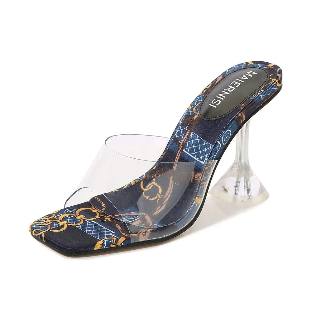 38 / Blue-2 Plus sizes new female crystal high heel sandals ladies pumps women's printing cloth fashion sandals slippers