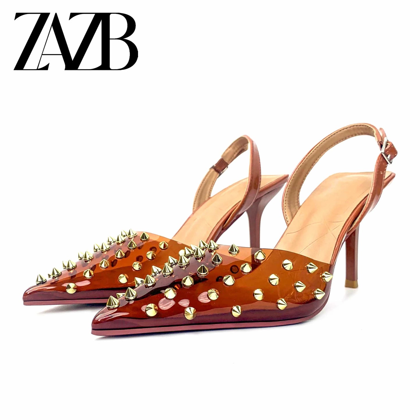 38 / Brown New design formal sparkling rivet Women's high heel Sandals rhombus unique banquet wedding bridal luxury dress ladies shoes