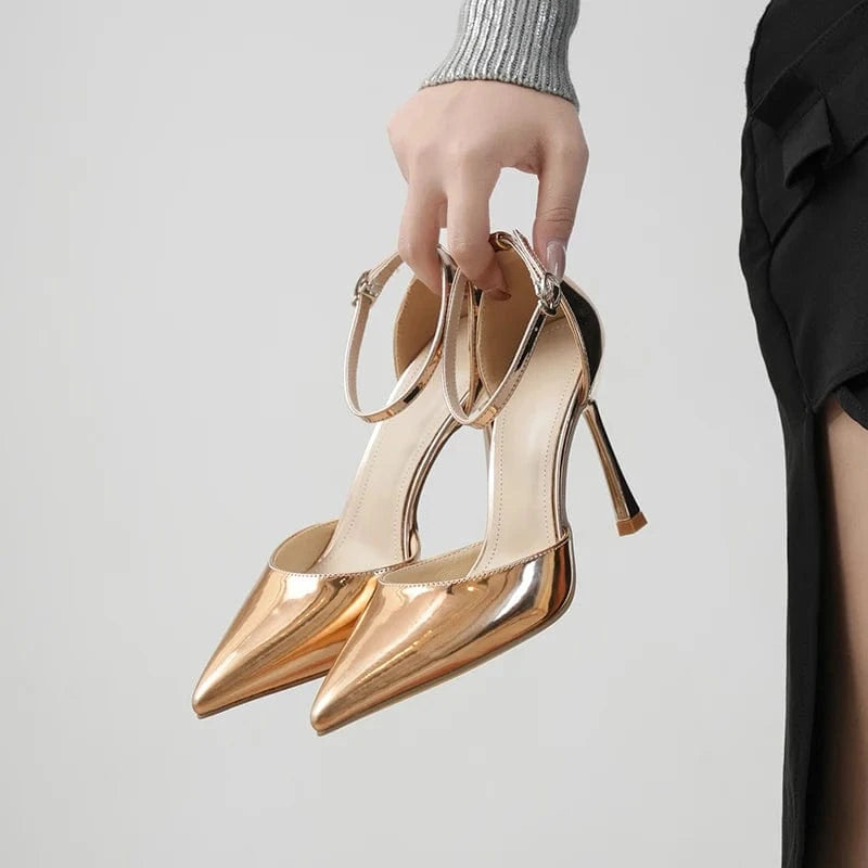 38 / Champagne 2024 European and American new super-beautiful shoes classic glossy finish pointed high heel super high heel dress shoes