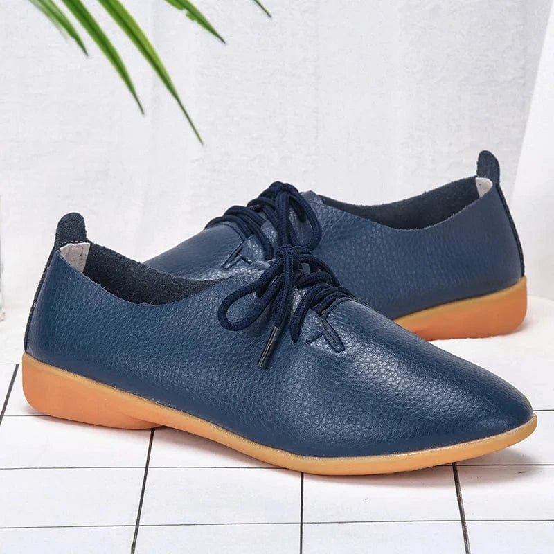 38 / Dark blue 35-44 large size small white shoes single shoes 16 colors cowhide casual office flat closed shoes for women
