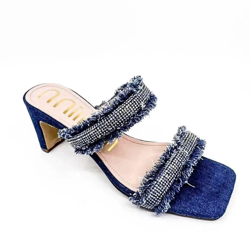 38 / deep blue Dropshipping Custom Logo Fashion Rhinestone Women's Summer High Heels Sandals Sexy Ladies Party Shoes