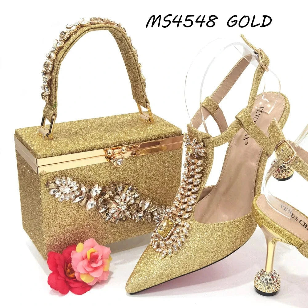 38 / Gold 2024 shoes women high heels pumps big bag matching shoe set Italian handbags for ladies