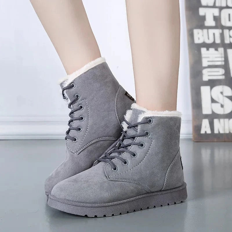 38 / Grey Winter Boots Women Snow Women Shoes Flat Heel Casual Winter Shoes Women Ankle Boots Plush Warm 36-43 New fashion ladies boots