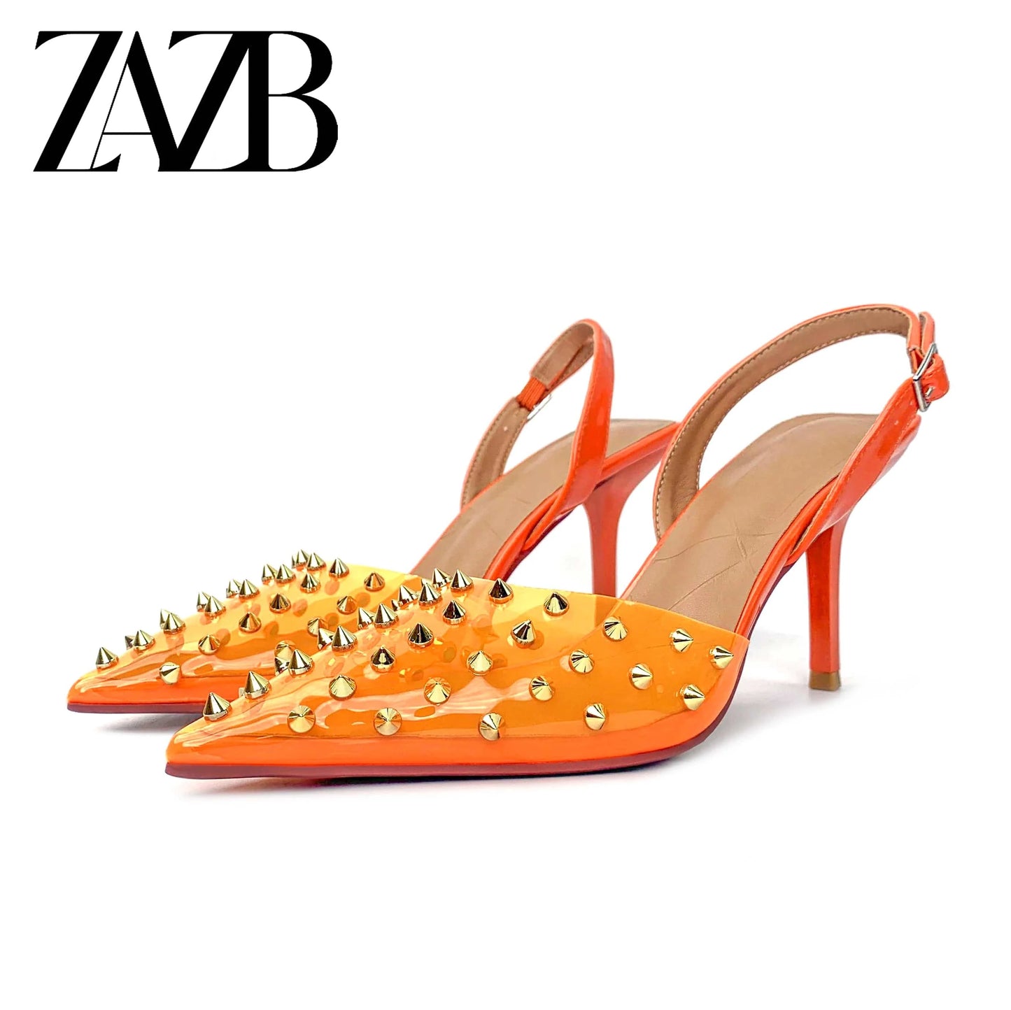 38 / Orange New design formal sparkling rivet Women's high heel Sandals rhombus unique banquet wedding bridal luxury dress ladies shoes
