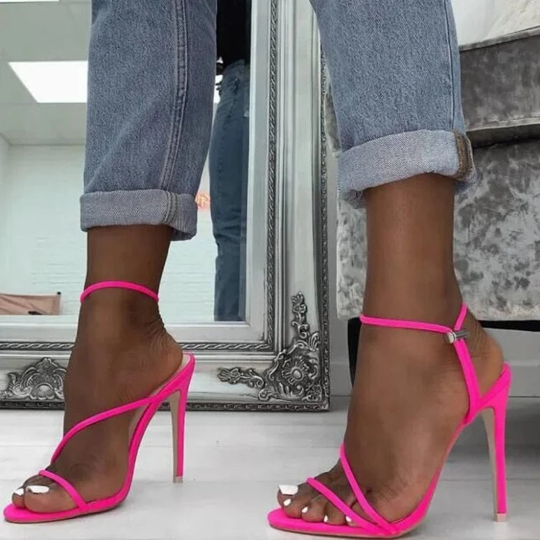 38 / Plum Summer fluorescent color pointed toe stiletto sandals plus size women's high heels