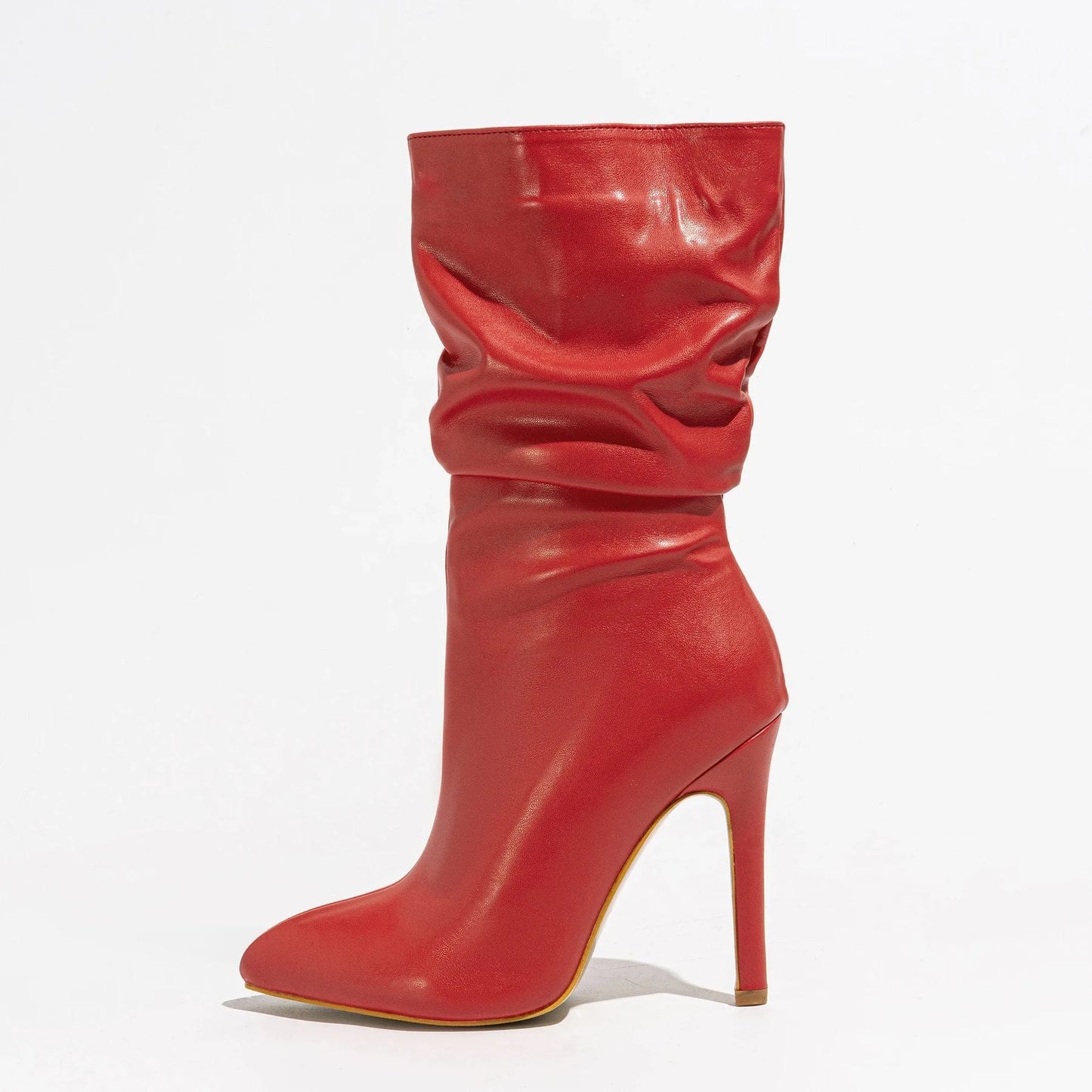 38 / Red 2024 ready stock pointed stiletto short boots Women's European and American catwalk high heel side zipper character bare feet 42