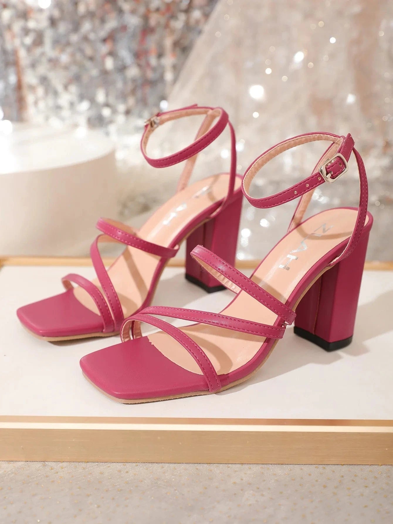 38 / Rose Red Factory Wholesale New Summer Woman Sandals Ankle Strap Square High Heels Sandals Women Concise Party Pump Shoes 2023