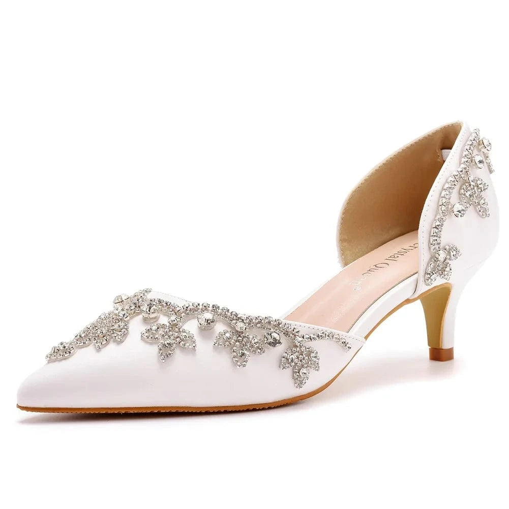 38 / White Women Shoes 2023 Summer New Fashion Pointed-toe Wrap-toe Shoe Rhinestone Decor Large Size Thin Heel Sandals Wedding Bridal Shoes