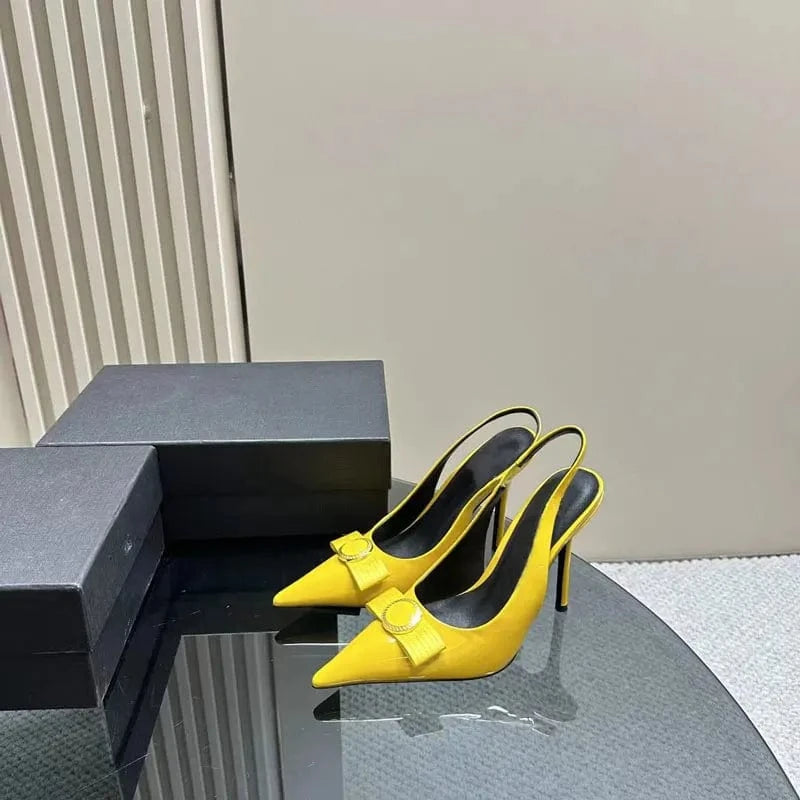 38 / Yellow 2024 new style fashion pointed toe high heels luxury brand women's sandals genuine leather designer shoes